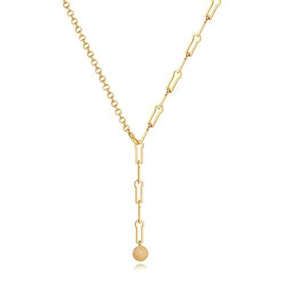 4095 18K Gold Paperclip Chain Link Y-Shaped Necklace Dainty Gold Matta Ball